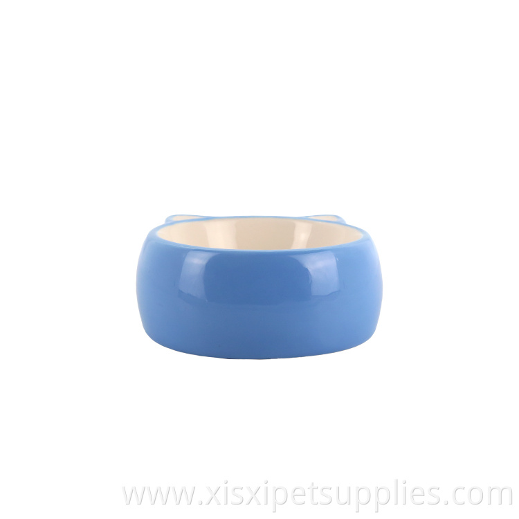 Wholesale Luxury Cute Rounded Blue Ceramic Pet Cat Feeding Bowl